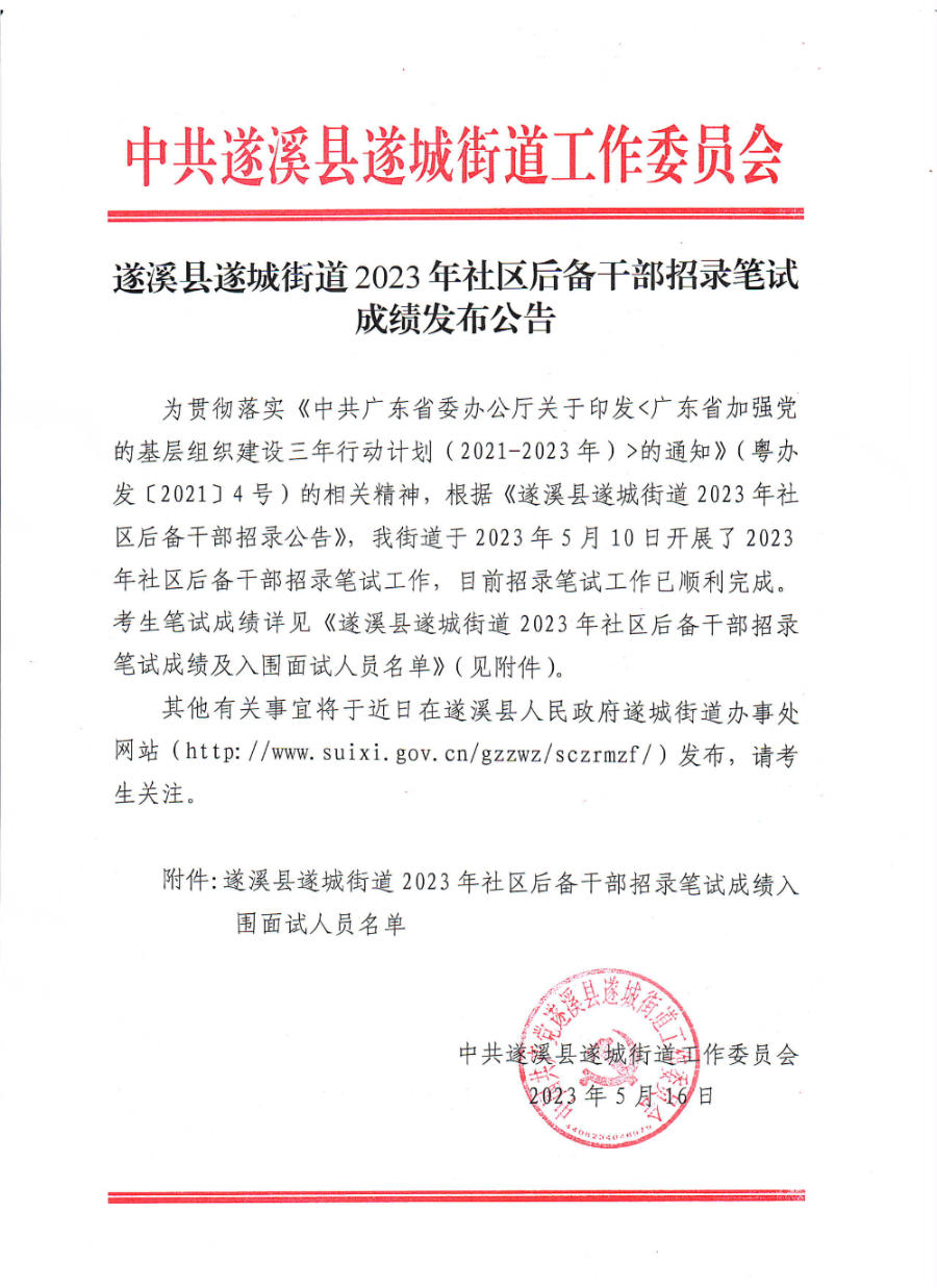 關于遂溪縣遂城街道2023年社區(qū)后備干部招錄筆試成績的公告_00.bmp