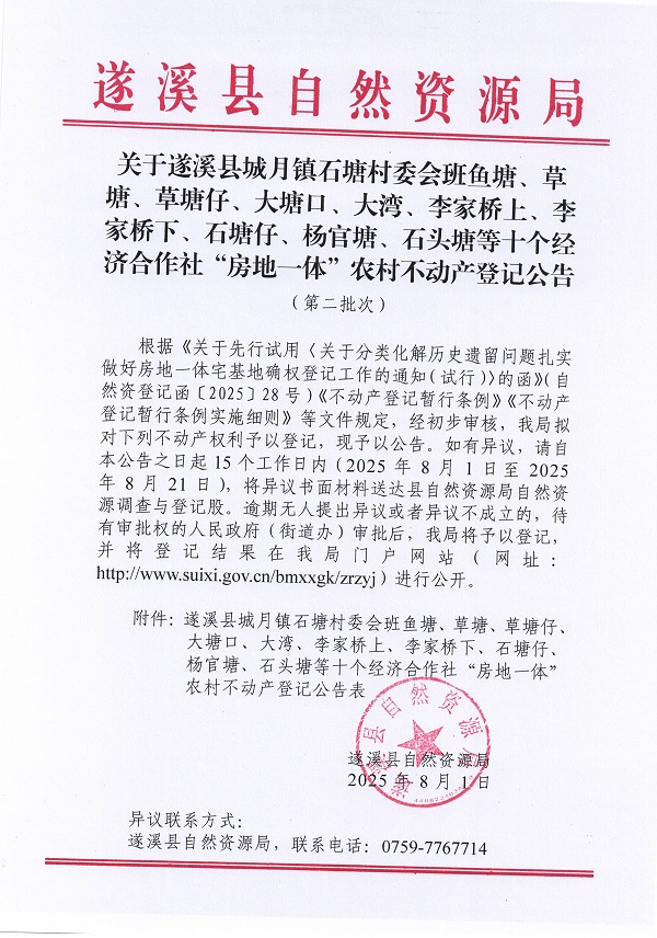 城月鎮(zhèn)石塘村委會班魚塘等十個經(jīng)濟合作社不動產(chǎn)登記公告（第二批次）（歷史遺留問題）_頁面_1.jpg