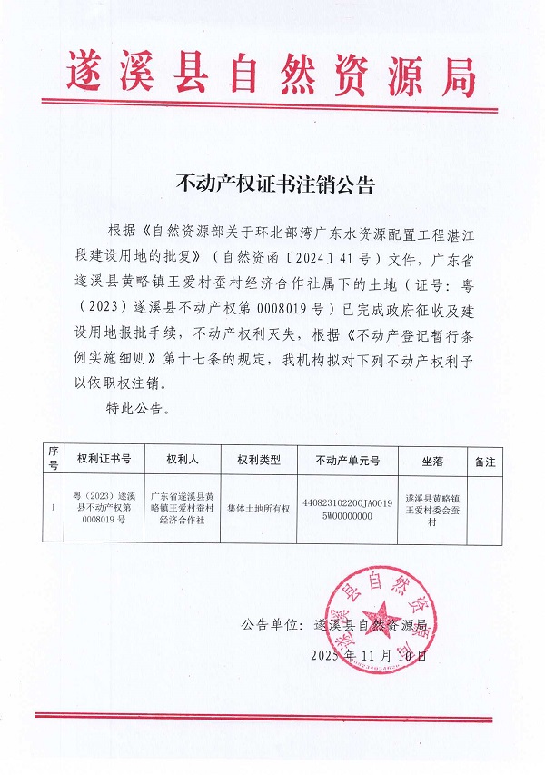 不動(dòng)產(chǎn)權(quán)證書注銷公告（廣東省遂溪縣黃略鎮(zhèn)王愛(ài)村蠶村經(jīng)濟(jì)合作社）.jpg